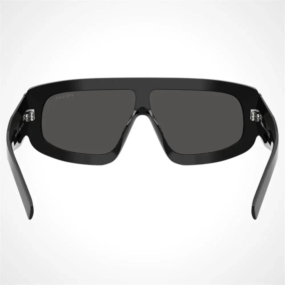 New PRADA Sunglasses Black Shield Mask Triangle Logo Grey Lens - Picture 4 of 5